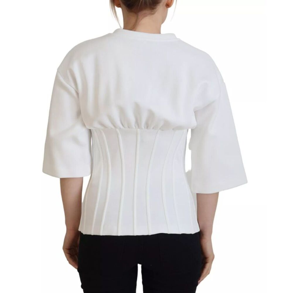 Dolce & Gabbana White Cotton Corset Stretch Top Women's T-shirt - Picture 2 of 6